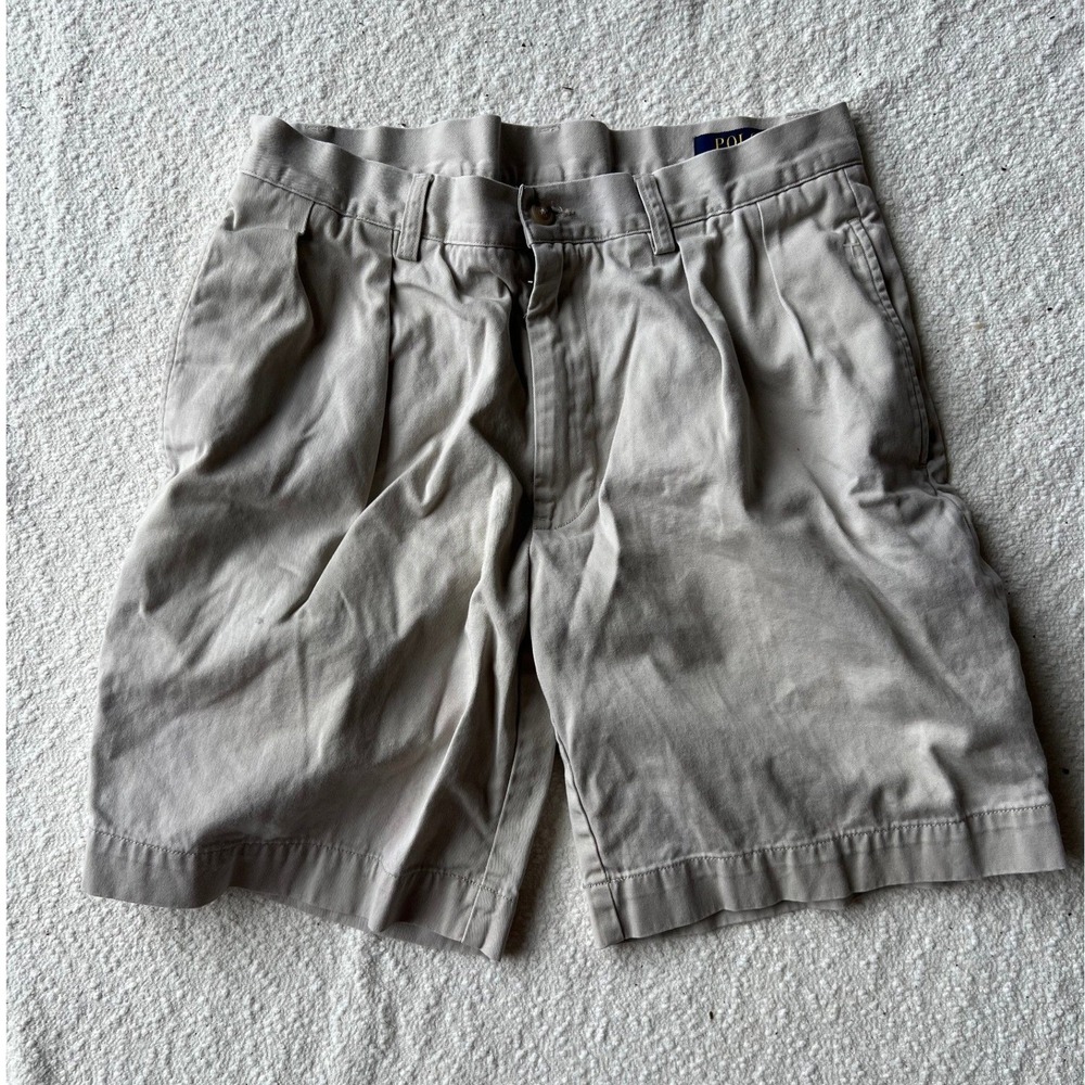 Polo Ralph Lauren Mens Pleated 9 Inch Classic Fit Chino Shorts Khaki Tan Size 31